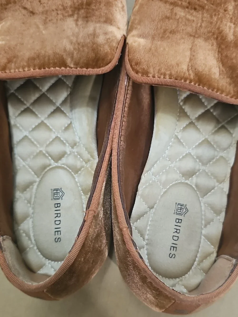 Birdies Velvet Slip-On Loafer in Camel-Rust Brown